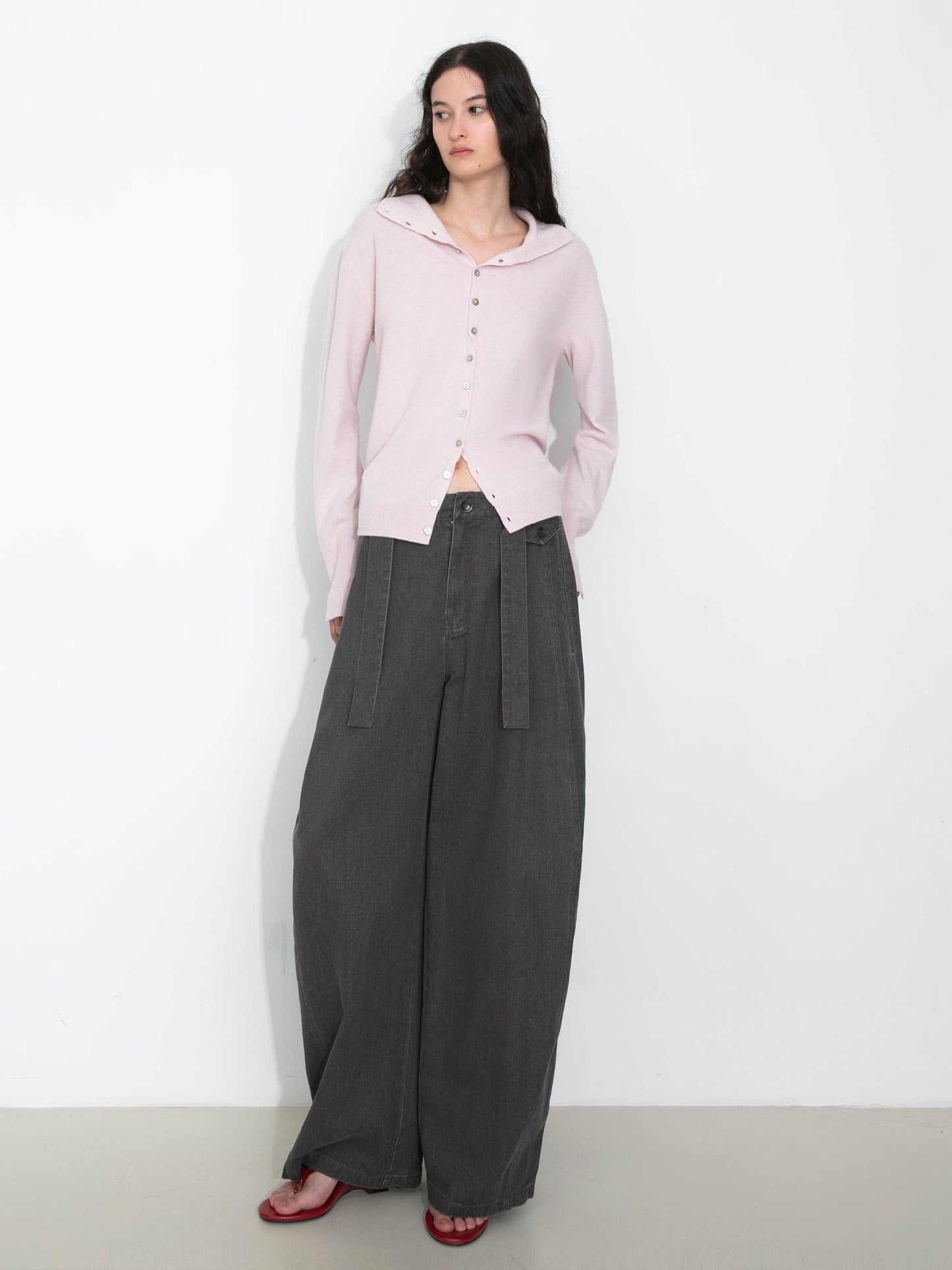 Relaxed Knit Cardigan Jacket in 100% Wool: Gray / UN