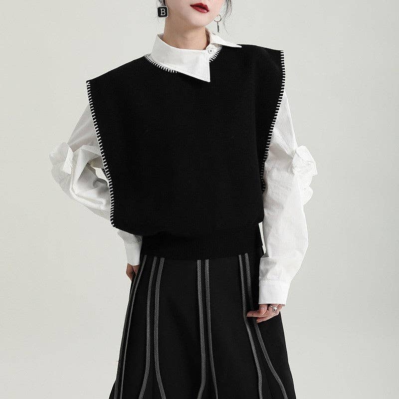 Fashion Knit Vest: BLACK