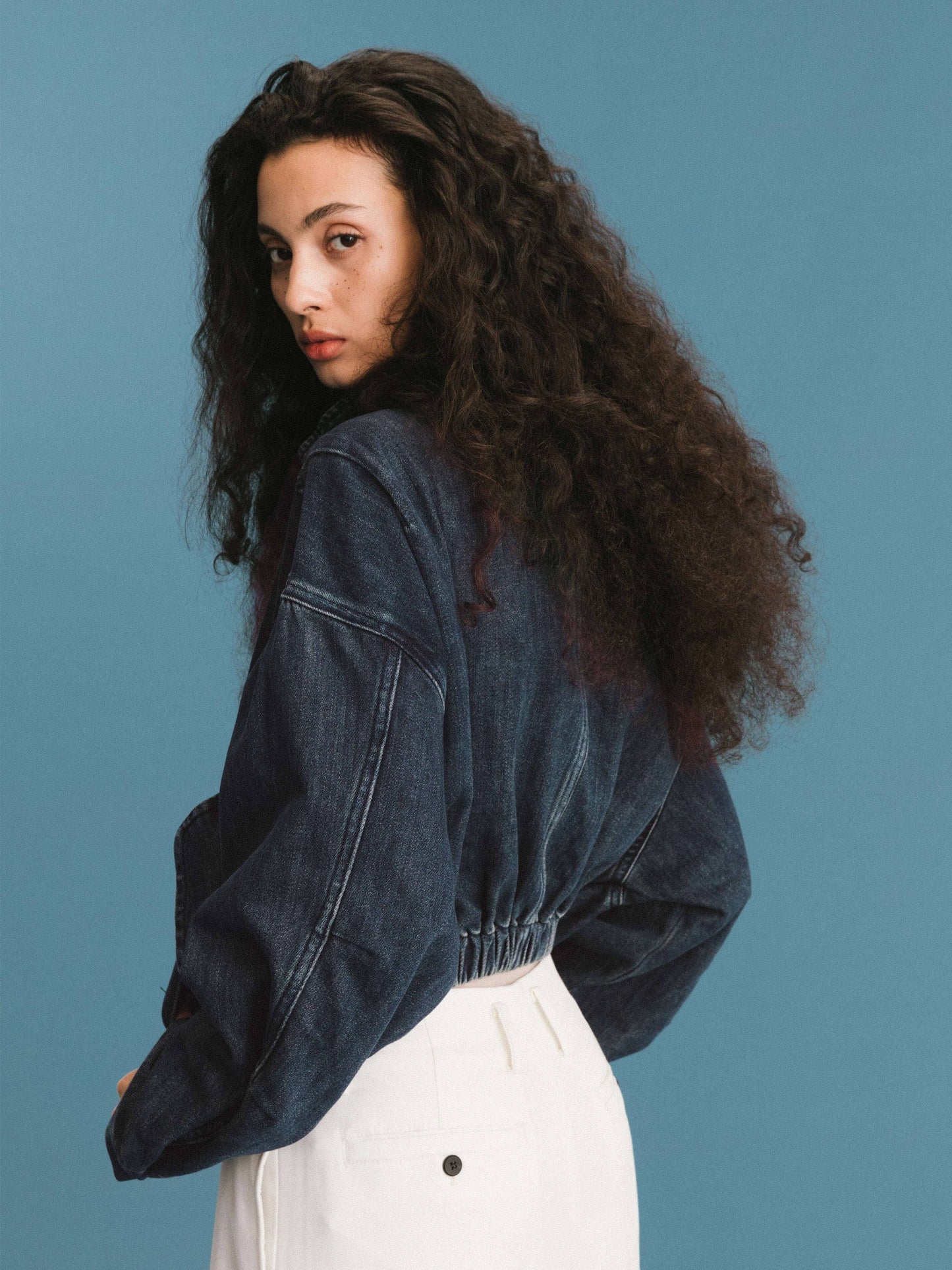 Funnel Neck Denim Jacket: SteelBlue / UN