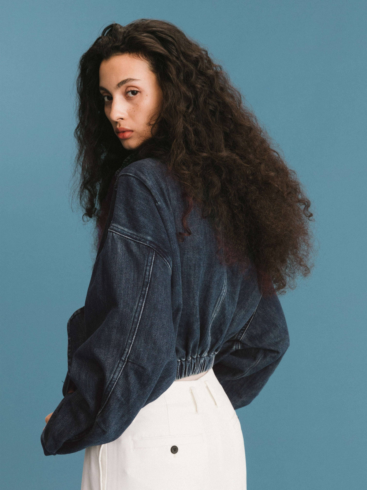 Funnel Neck Denim Jacket: SteelBlue / UN
