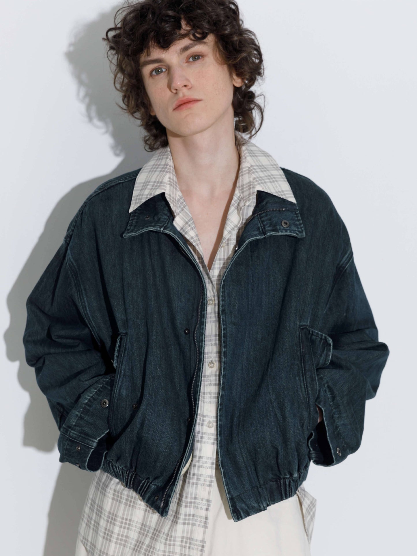 Funnel Neck Denim Jacket: SteelBlue / UN