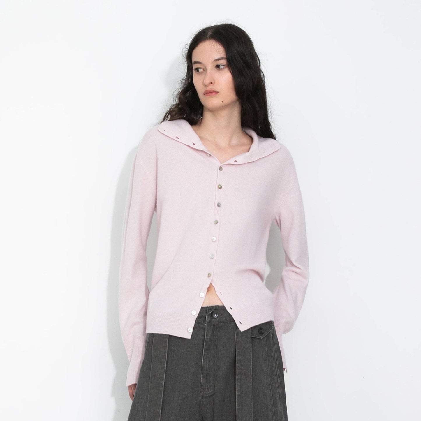 Relaxed Knit Cardigan Jacket in 100% Wool: Gray / UN