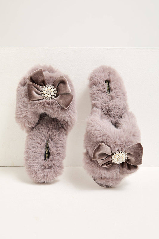 Anya Embellished Slider Slippers in Mink