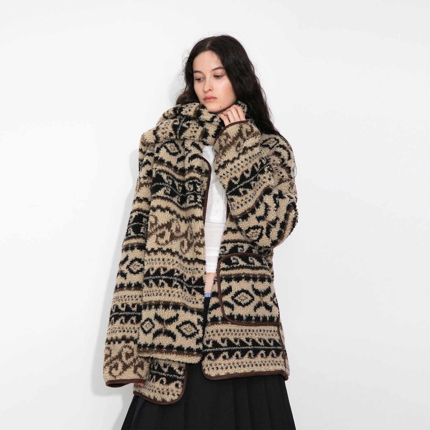 Paisley Faux Shearling Padded Jacket: Brown / M