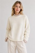 Layered-Look Frill Trim Knitted Jumper: White