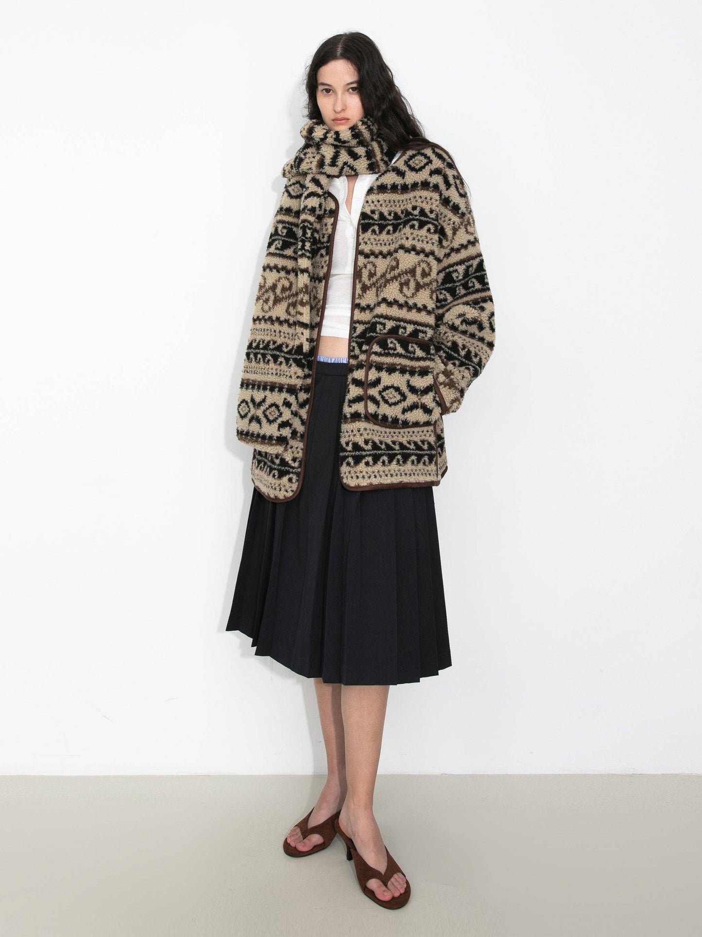 Paisley Faux Shearling Padded Jacket: Brown / M