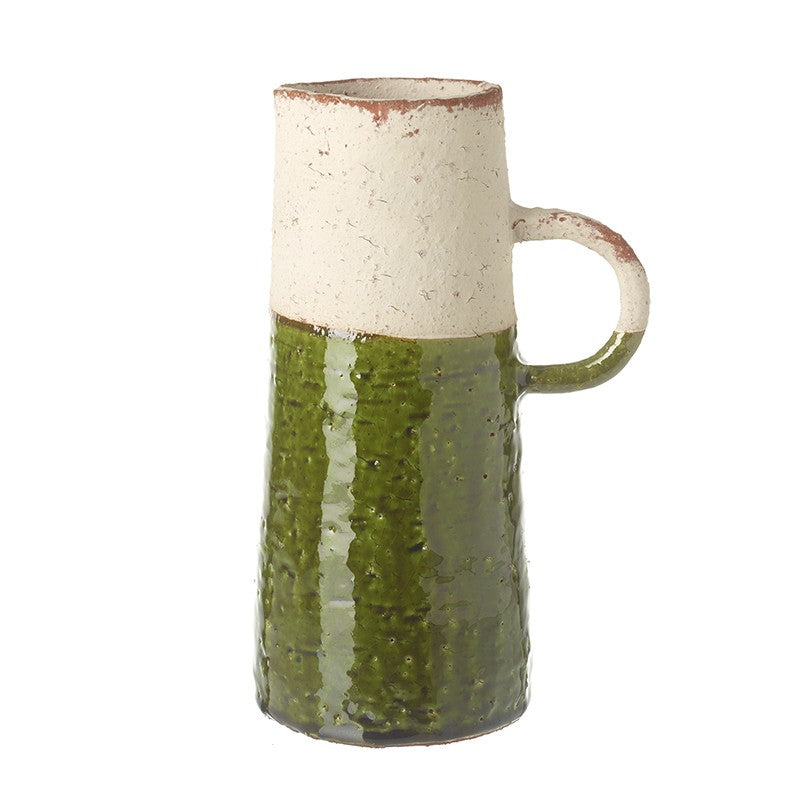 Tall Green Two Tone Terracotta Jug