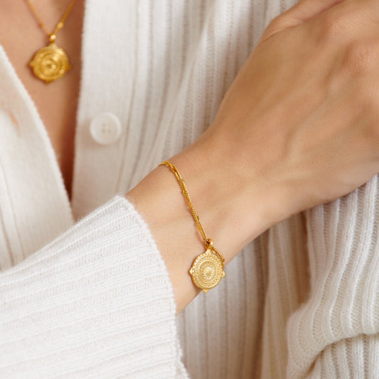 Happiness' Waterproof Gold Antique Coin Bracelet