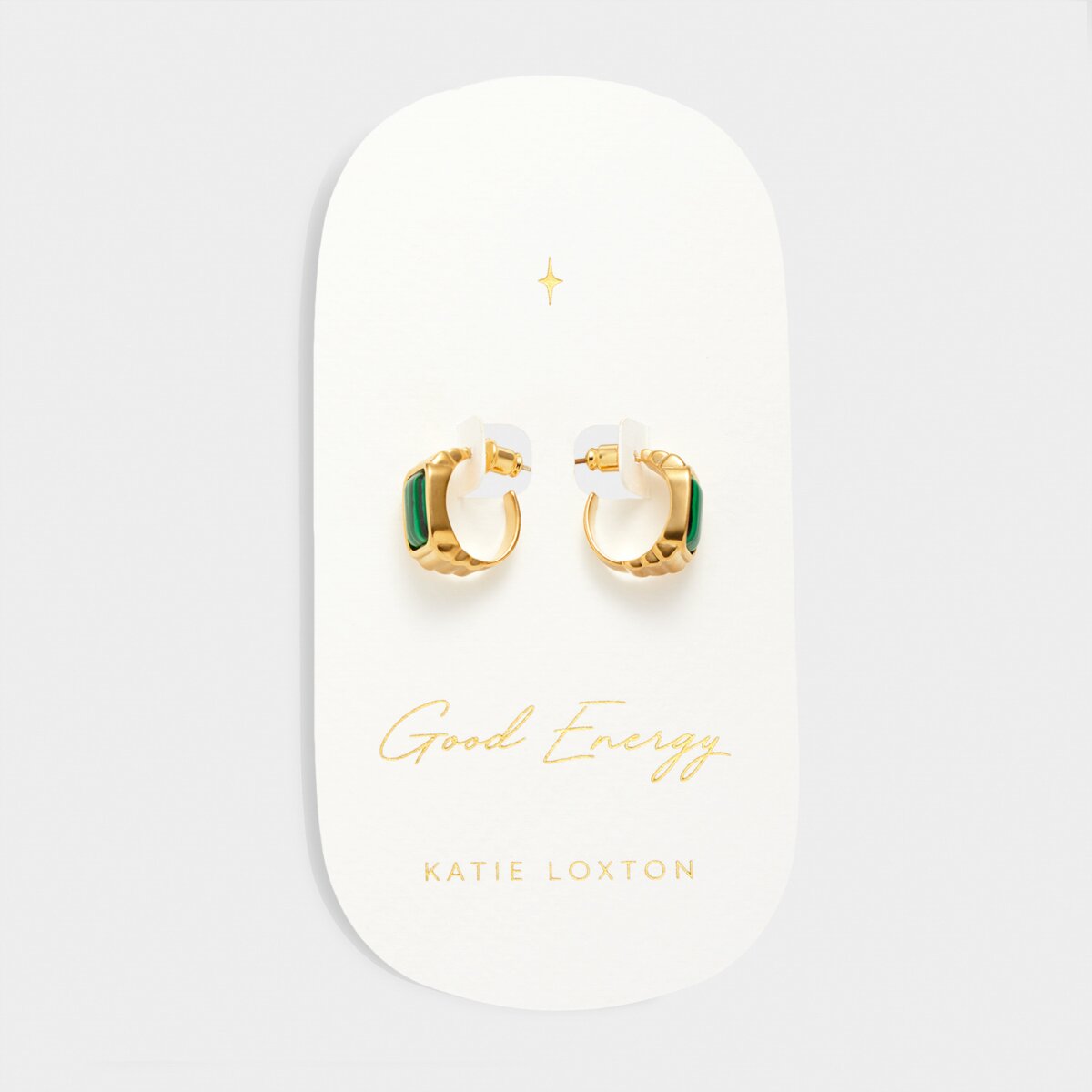 'Good Energy' Waterproof Gold Malachite Hoop Earrings