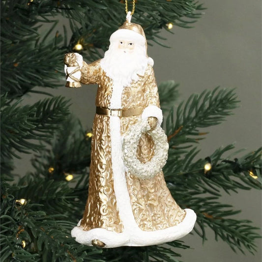 White & Gold Resin Santa Decoration