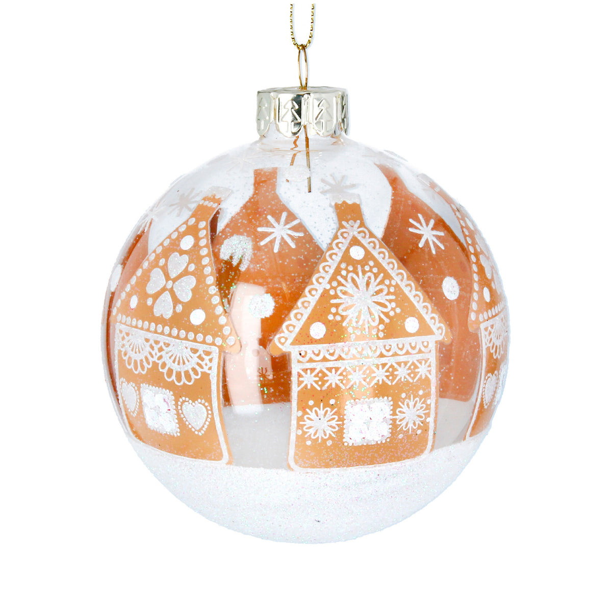 Glass Dec 8cm - Clear Glass Gingerbread House/Snow