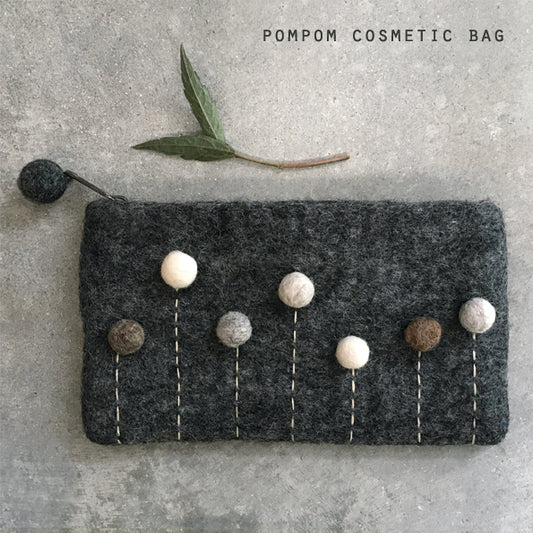 Felt pompom cosmetic bag - Charcoal
