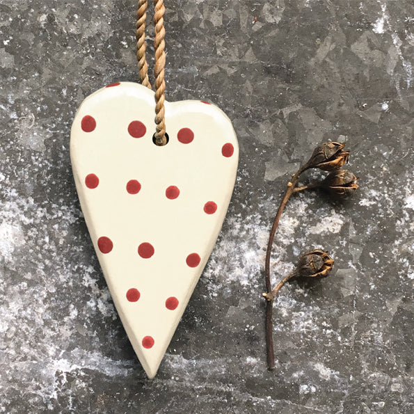 Little wooden heart-Cream with red dots