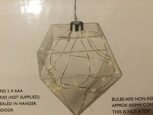 Hexagonal Glass Bauble With White LED Lights was £30.99