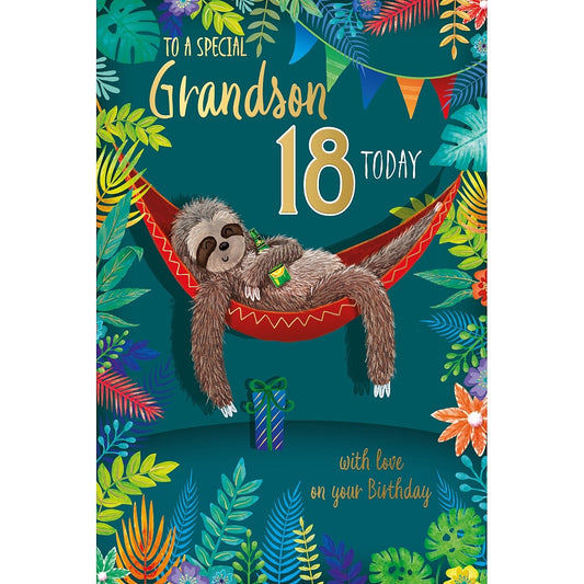 Age 18 - Grandson 18th Birthday Sloth In Hammock