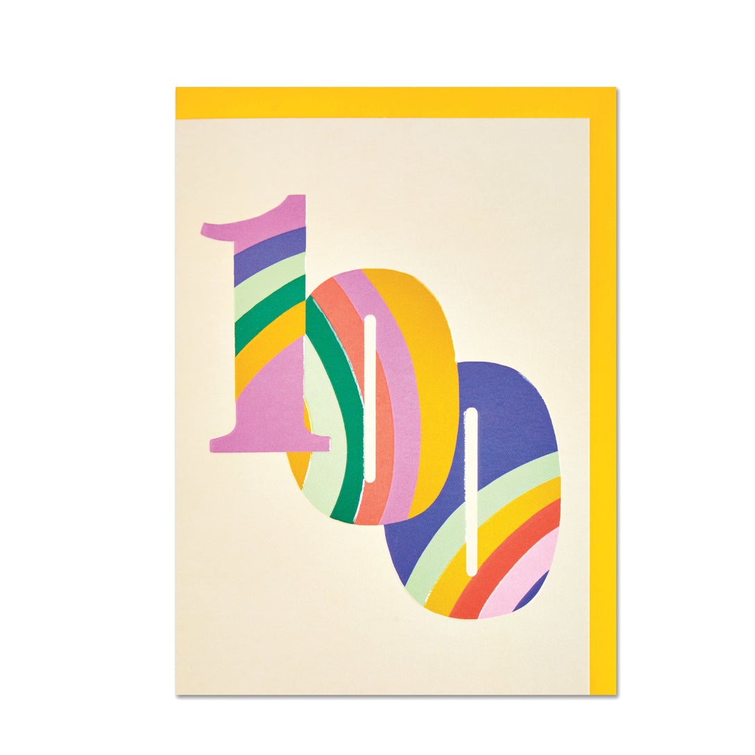 Age 100 - Colourful rainbow striped numbers age 100 Birthday card