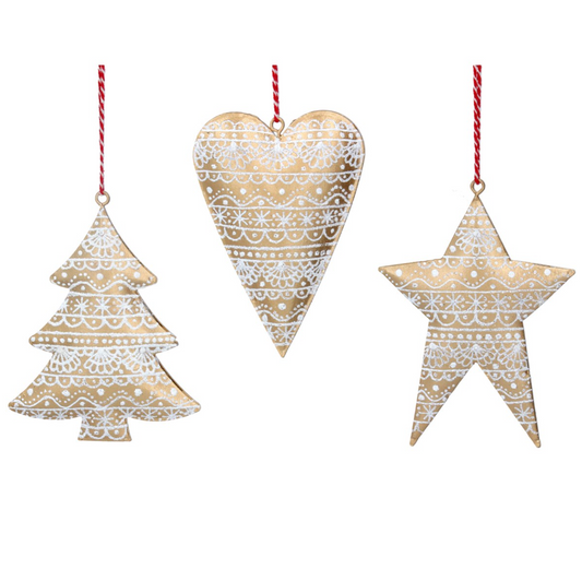 Metal Dec 12cm - Gold Tin 'Lace' Tree/Star/Heart