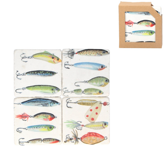 Pack/4 Resin Coaster 10cm - Fly Fishing