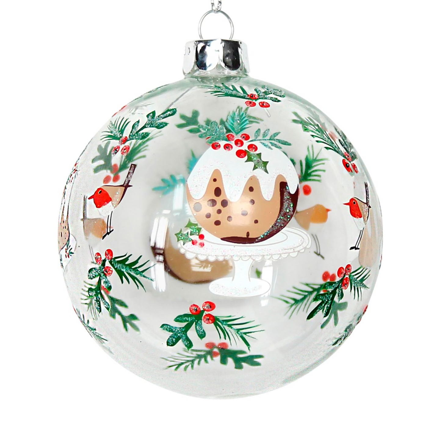 Glass Bauble - Clear Bauble w Plum Pudding