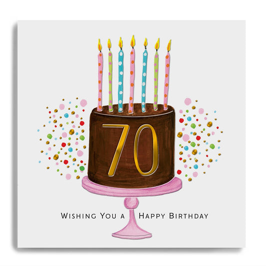 Age 70 Wishing You A Happy Birthday - Choc Cake and Candles