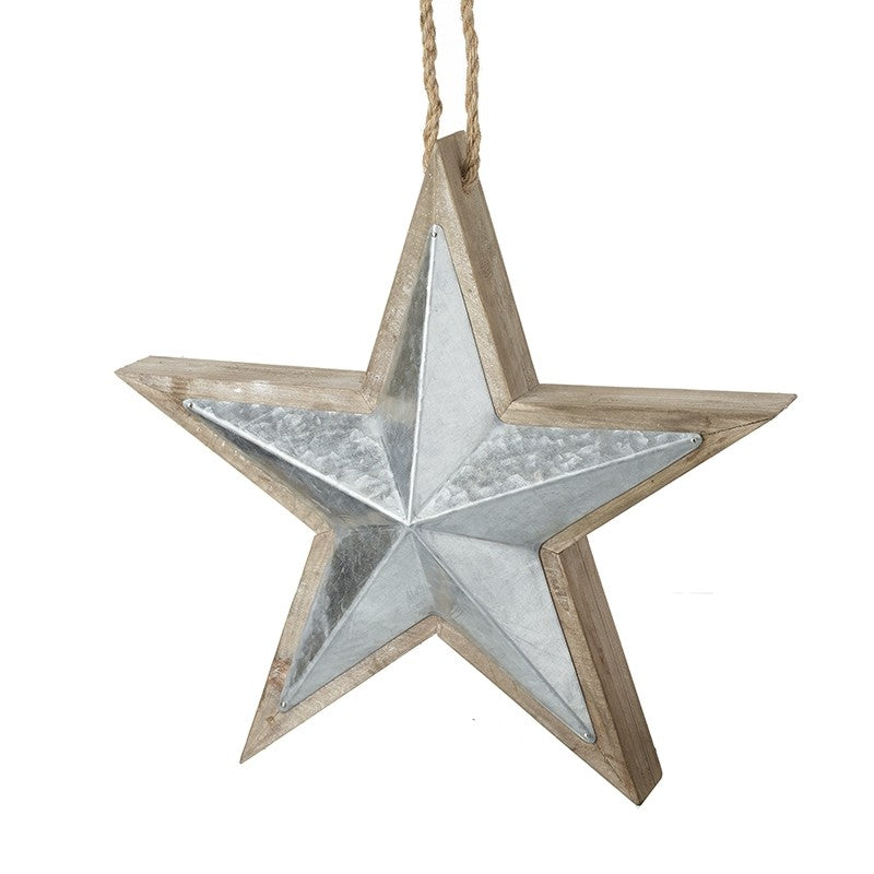 Large Silver And Wood Hanging Star was £29.99