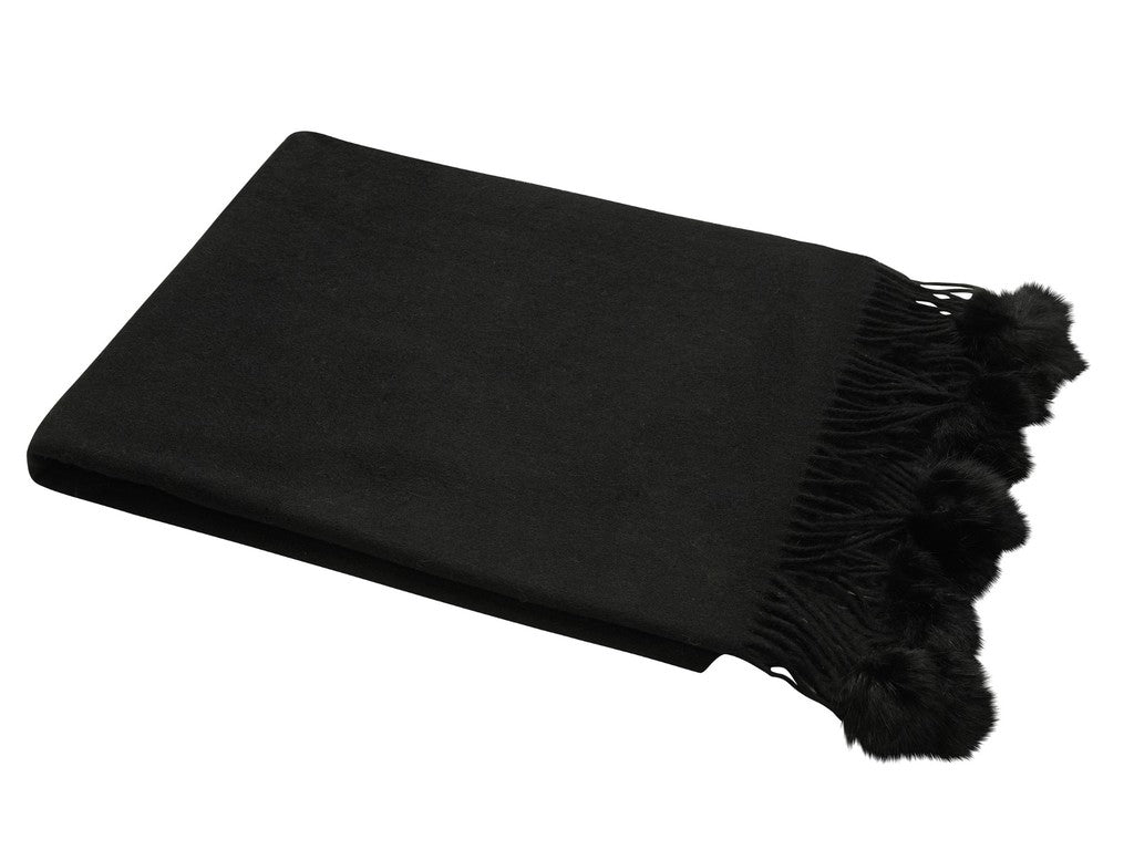 Black Wool Pom Pom Scarf