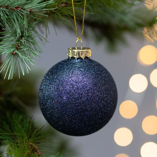 Blue Glitter - 70mm, (Glass) Bauble