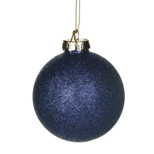 Blue Glitter - 70mm, (Glass) Bauble