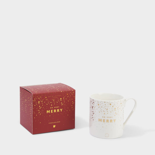 IMPERFECT - BOXED PORCELAIN MUG SO VERY MERRY WHITE & GOLD