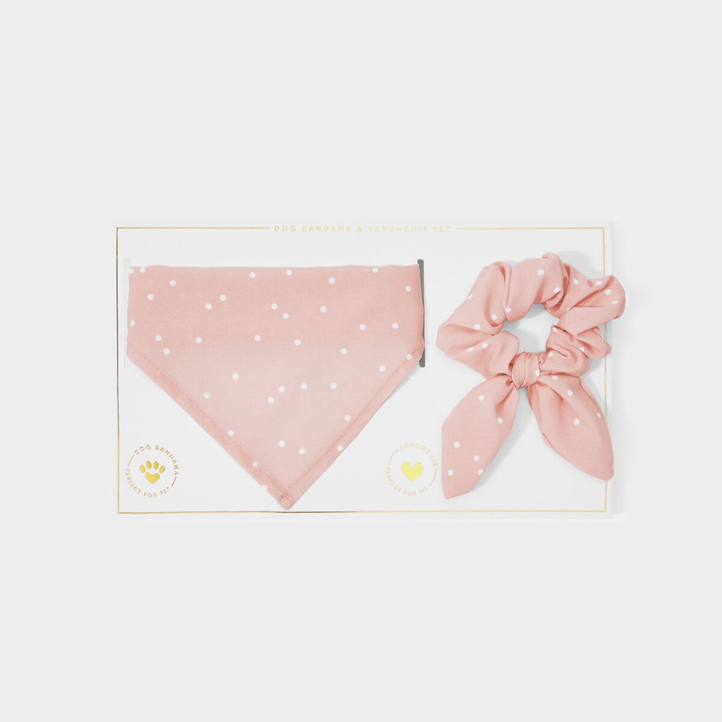 DOG BANDANA & SCRUNCHIE SET PINK