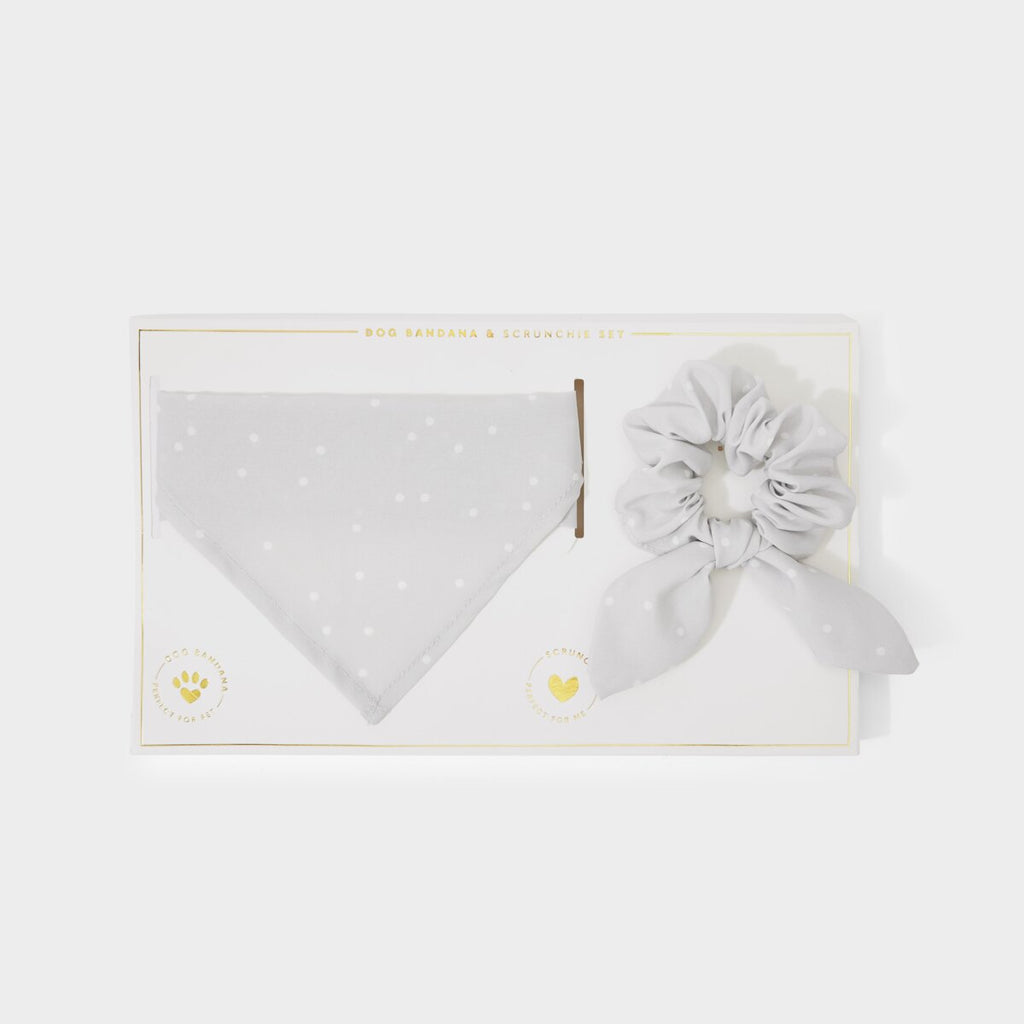 DOG BANDANA & SCRUNCHIE SET GREY